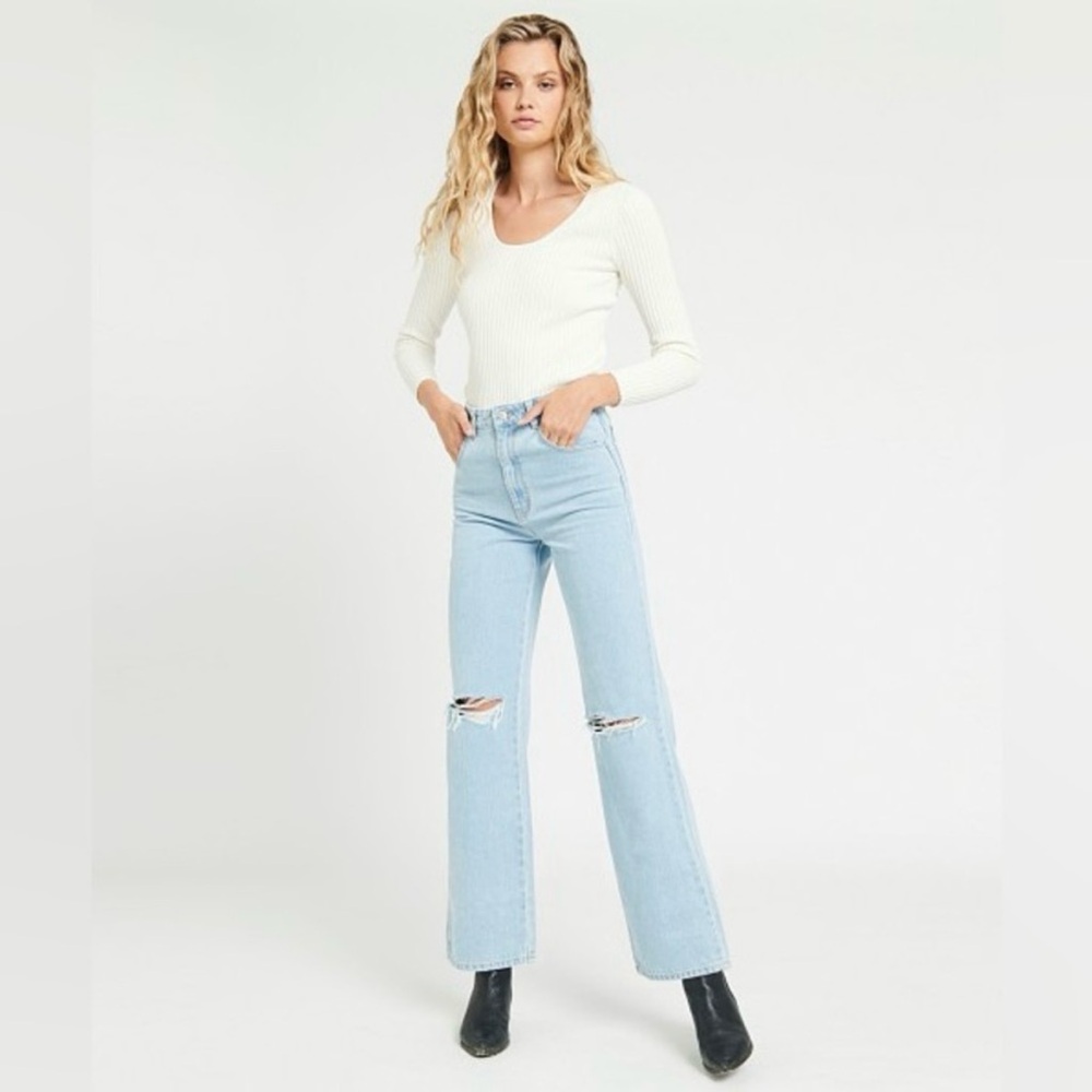 ROLLA'S Distressed Heidi Light-Wash Organic High Rise Loose Straight Jeans Sz 29